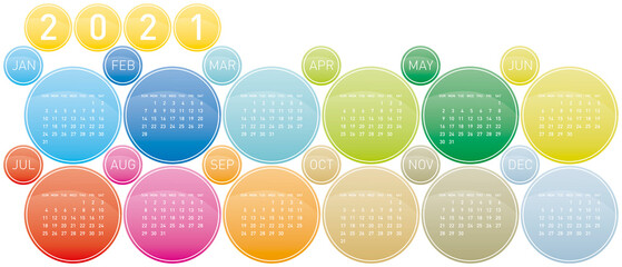 Colorful Circles Calendar for Year 2021