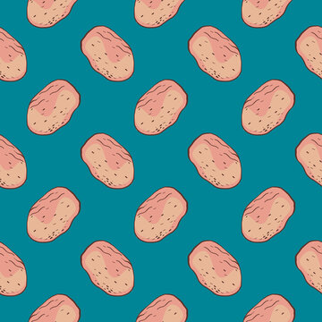 Sweet potato, seamless pattern on blue background.