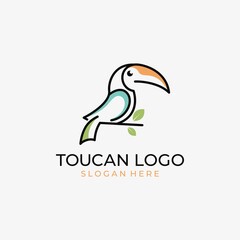 toucan tropical bird logo icon vector template in colorful flat line outline style illustration
