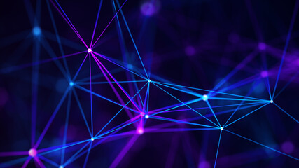 Purple background with connecting triangulars, dots and lines. Futuristic background. Neurons in the brain.3d rendering.