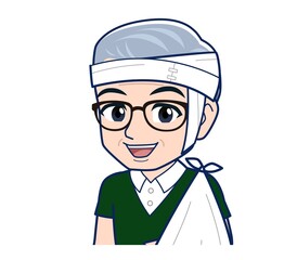 White-haired man in green short sleeves