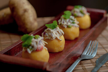 Delicious Peruvian causa with chicken 