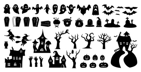 Collection of Halloween silhouettes. Characters and icons.