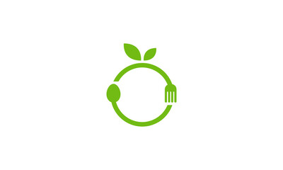 Creative Vector Illustration Logo Design. Initial Letter O with Leaves, Spoon and Fork Restaurant Concept.
