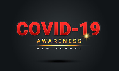 Awareness banner about covid-19, the corona virus that attacks the respiratory tract. A new normal life, warnings about health and prevention.