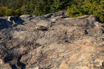 Carvings preserved in the rocks that form the Brownsville overlook on the northwest corner of Mount Ascutney