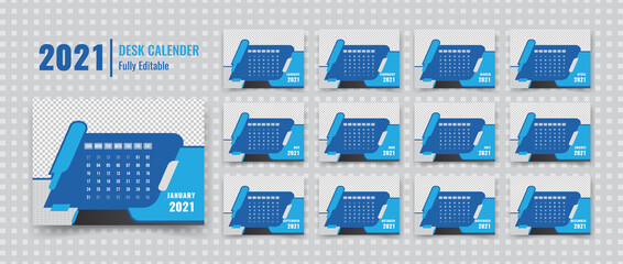 Modern desk calendar 2021 template design with a luxury background