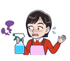 Beautiful woman in a pink apron