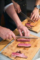 High cuisine resstaurant's kitchen elaborating food