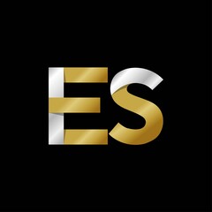 ES initial letter logo, simple shade, gold silver color