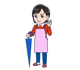 Beautiful woman in a pink apron