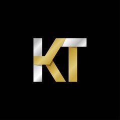 KT initial letter logo, simple shade, gold silver color