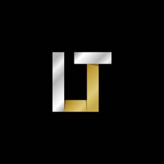 LT initial letter logo, simple shade, gold silver color