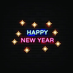 Happy new year neon sign vector. Design template neon sign