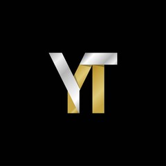 YT initial letter logo, simple shade, gold silver color