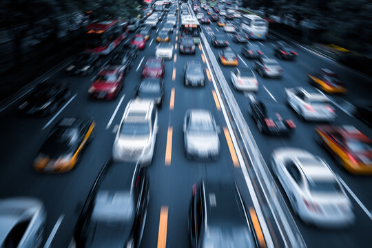 Car Driving On City Road, High Angle View, Beijing China