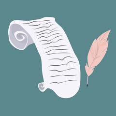 Pen with parchment vector illustration cartoon style 