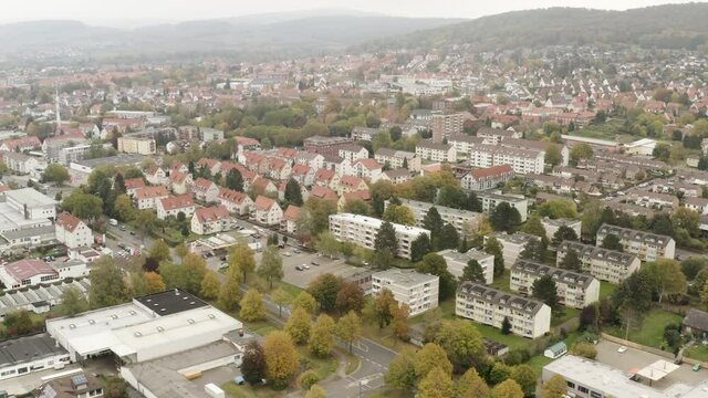 Drone Aerial Footage of Northeim City Center in Lower Saxony, Germany, Europe.