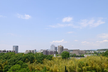 Fototapeta na wymiar 　千里中央公園の展望台から千里ニュータウン新千里東町（豊中市）方面を望む
