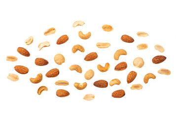 Mixed nuts isolated on white background. top view