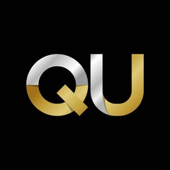 QU initial letter logo, simple shade, gold silver color