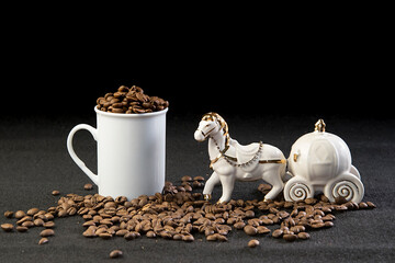 Porcelain Cinderella toy carriage with horse and coffee beans