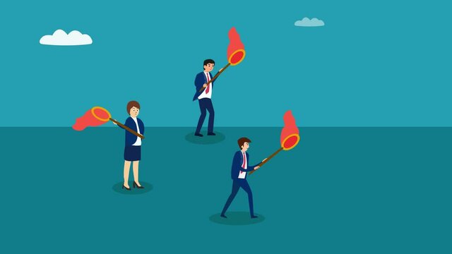 Businessman competing with rivals to catch a gold