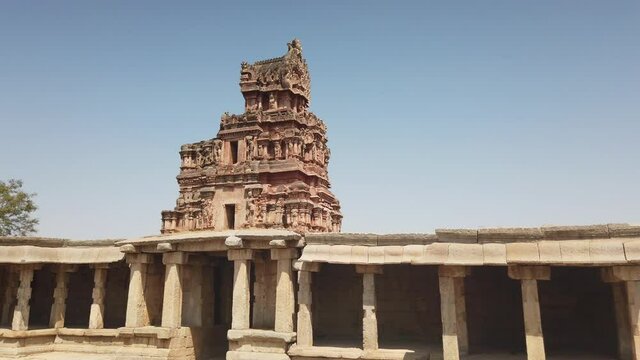 Wide Shot of Ruined Temple at Hampi, Karnataka, India.