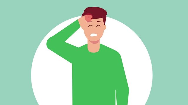 Young man animation having a headache