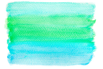 Brush texture of watercolor painting wallpaper. Hand painted green and blue watercolor on white background.