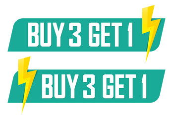 Buy 3 Get 1 Free, Set Sale banners design template, discount tags collection, great offer, vector illustration