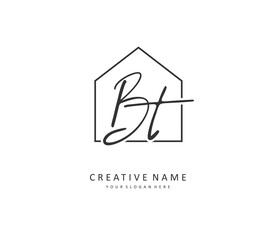 B T BT Initial letter handwriting and signature logo. A concept handwriting initial logo with template element.