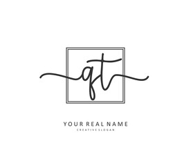 Q T QT Initial letter handwriting and signature logo. A concept handwriting initial logo with template element.