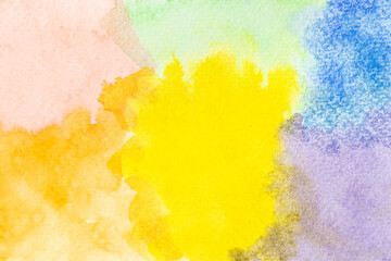Abstract colorful watercolor painting background. Hand painted pink, orange, green, blue, purple and yellow watercolor wallpaper.