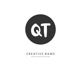 Q T QT Initial letter handwriting and signature logo. A concept handwriting initial logo with template element.