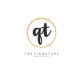Q T QT Initial letter handwriting and signature logo. A concept handwriting initial logo with template element.