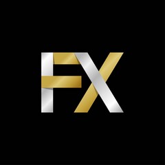 FX initial letter logo, simple shade, gold silver color