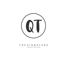 Q T QT Initial letter handwriting and signature logo. A concept handwriting initial logo with template element.
