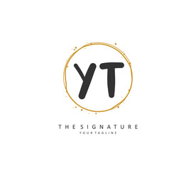 Fototapeta premium Y T YT Initial letter handwriting and signature logo. A concept handwriting initial logo with template element.