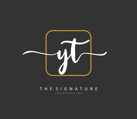 Y T YT Initial letter handwriting and signature logo. A concept handwriting initial logo with template element.