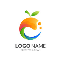 fresh fruit logo, fruit and water, combination logo with 3d colorful style