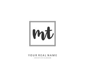 M T MT Initial letter handwriting and signature logo. A concept handwriting initial logo with template element.