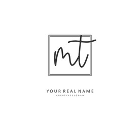 M T MT Initial letter handwriting and signature logo. A concept handwriting initial logo with template element.