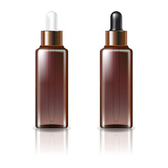 Brown clear square cosmetic bottle with white and black-copper dropper lid mockup template.