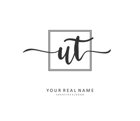 U T UT Initial letter handwriting and signature logo. A concept handwriting initial logo with template element.