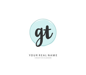 G T GT Initial letter handwriting and signature logo. A concept handwriting initial logo with template element.