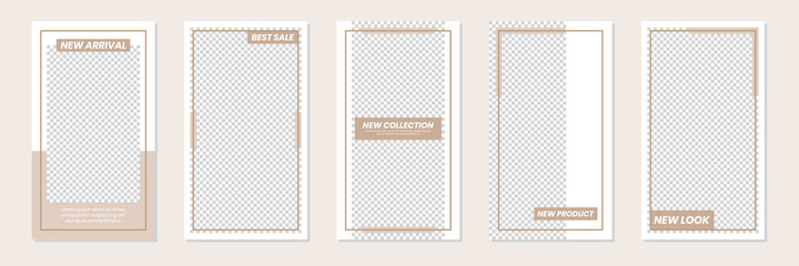 Set of rectangle editable minimal layout social media stories template brown gold color for personal or business. Use this layout for web, banner, poster or etc. For shop, discount, sale, etc.