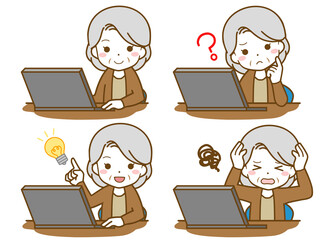 パソコンを操作する老年女性