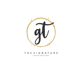 Fototapeta premium G T GT Initial letter handwriting and signature logo. A concept handwriting initial logo with template element.