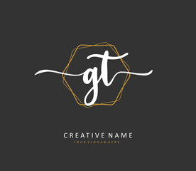 G T GT Initial letter handwriting and signature logo. A concept handwriting initial logo with template element.